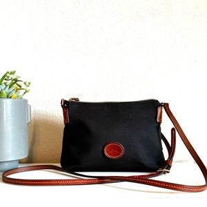 Dooney & Bourke Black Fabric Brown Leather Shoulder Crossbody Bag